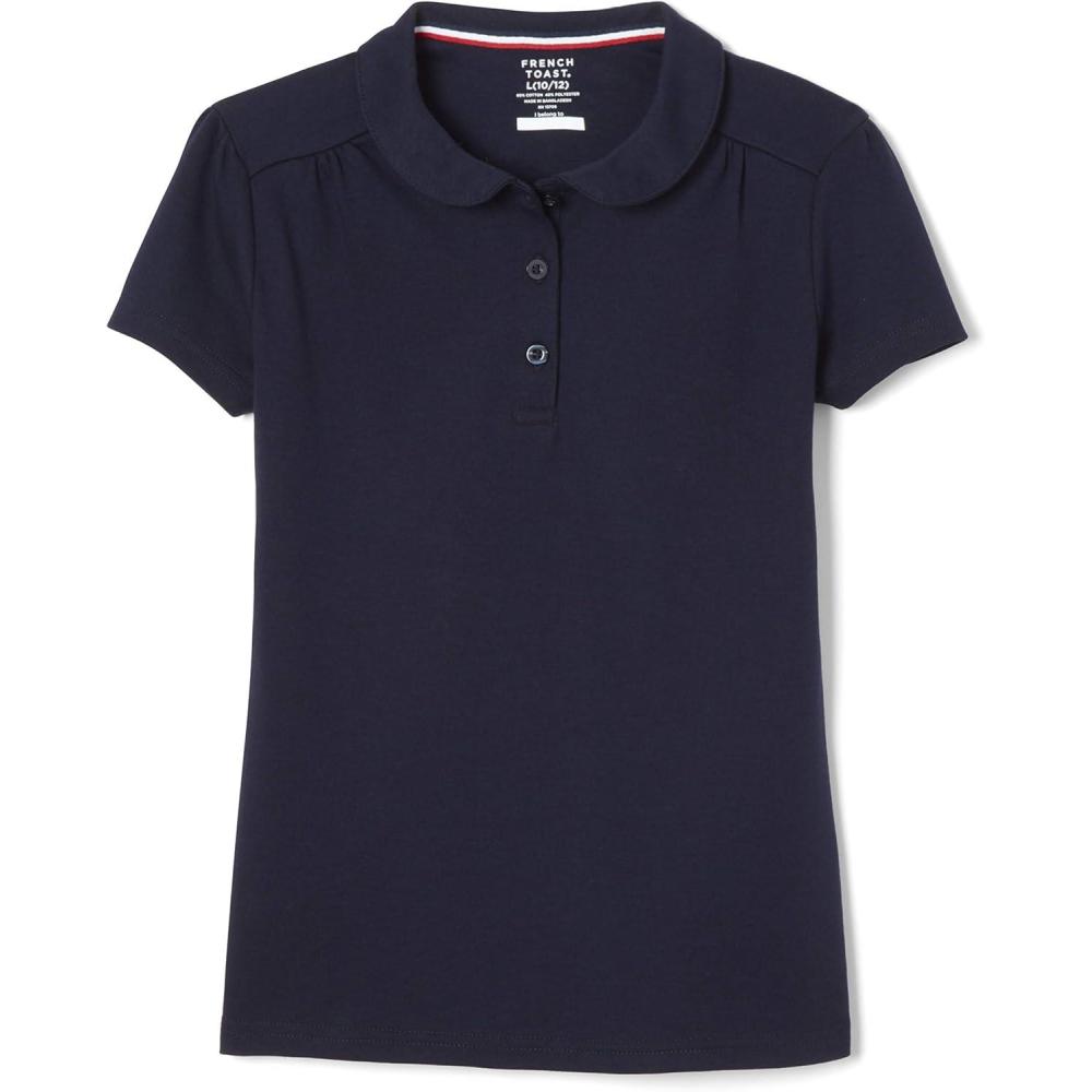 French Toast Toddler Girls Short Sleeve Peter Pan Collar Polo(Navy Blue)