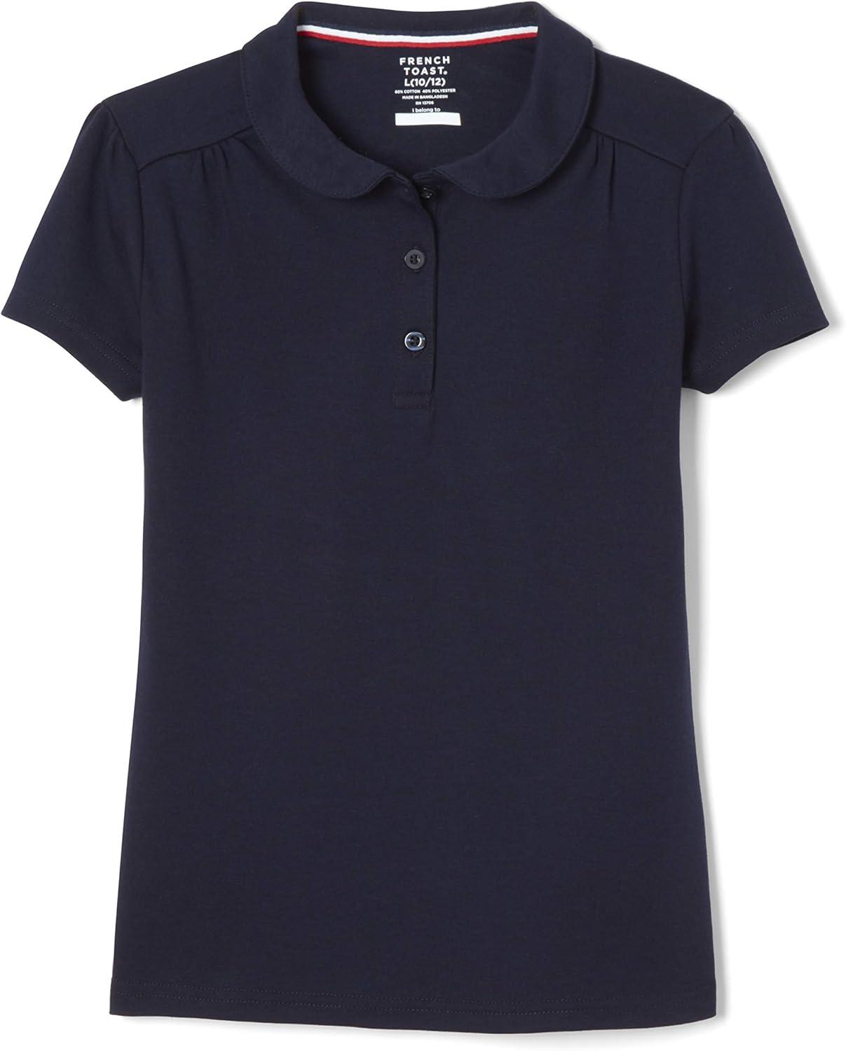 French Toast Toddler Girls Short Sleeve Peter Pan Collar Polo(Navy Blue)