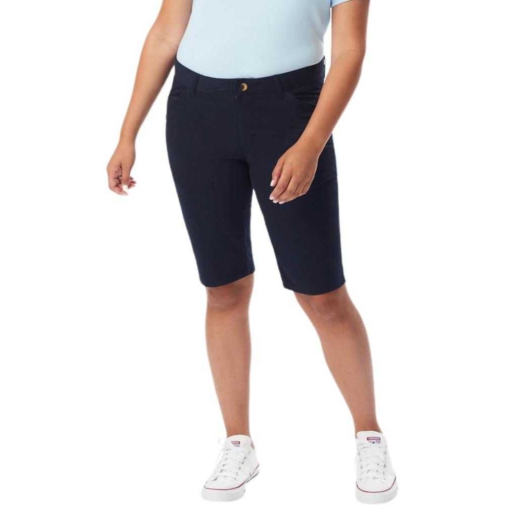 French Toast Women’s Teen and Juniors’ Stretch Twill Bermuda Shorts(Navy Blue)