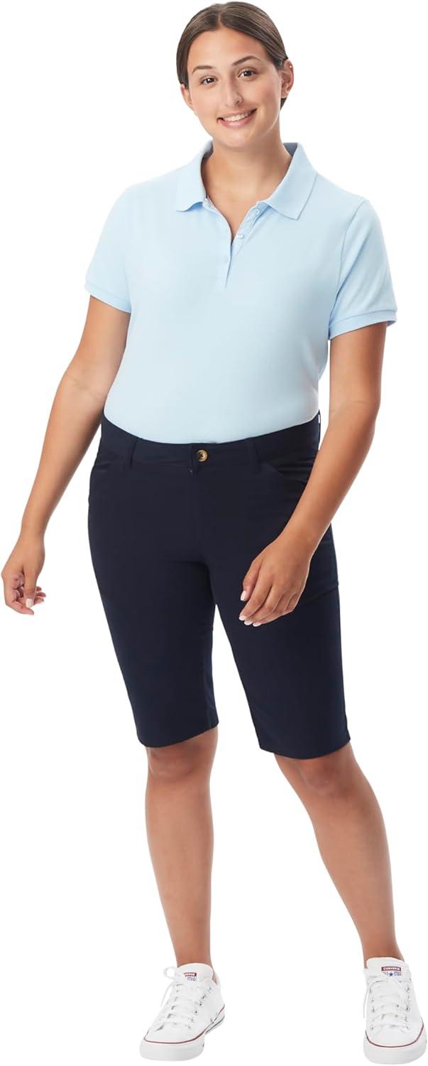 French Toast Women’s Teen and Juniors’ Stretch Twill Bermuda Shorts(Navy Blue)