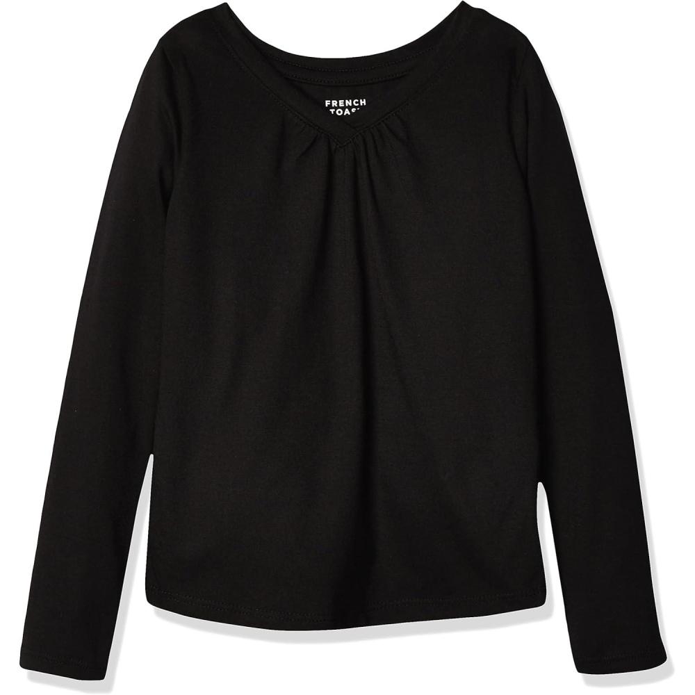 French Toast Girls’ Long Sleeve V-Neck Tee(Black)