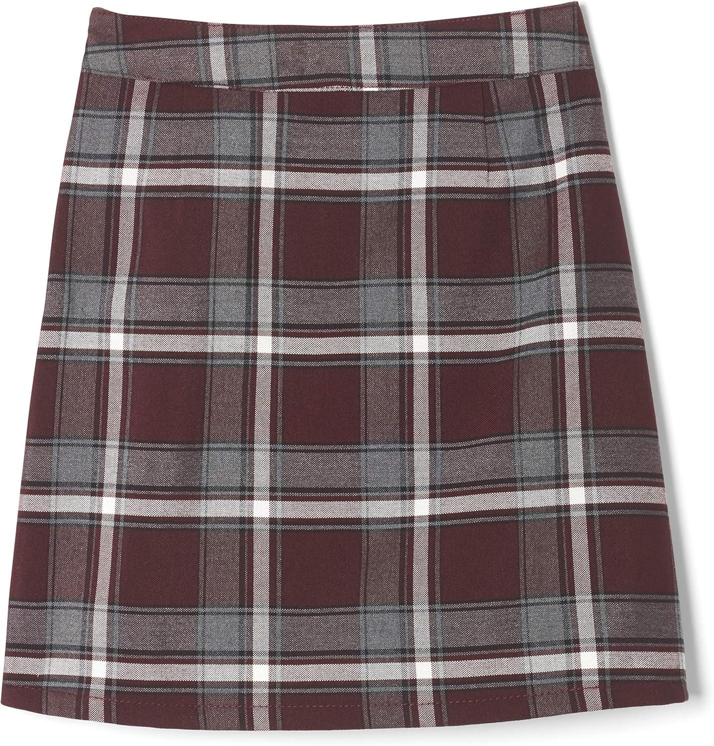 French Toast Girls’ Plaid Adjustable Waist Pleated-Front Two-tab Scooter(Burgundy Plaid)