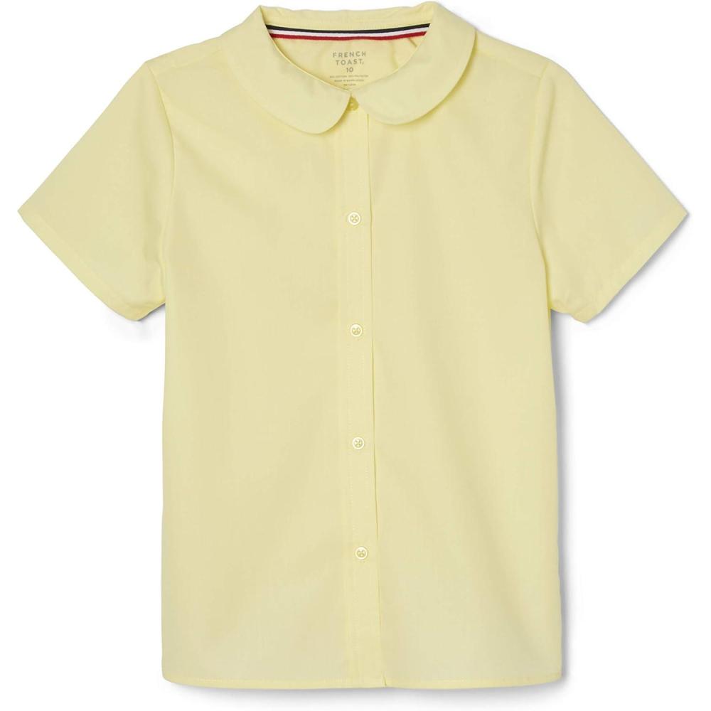 French Toast Peter Pan Collar Short Sleeve Blouse (Girls Standard & Plus Sizes), Blue,(Yellow)