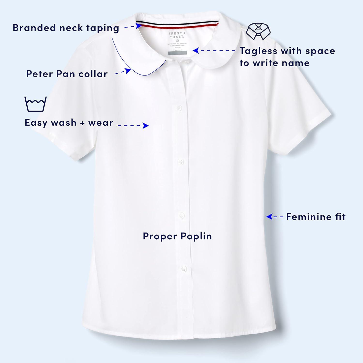 French Toast Peter Pan Collar Short Sleeve Blouse (Girls Standard & Plus Sizes), Blue,(Yellow)