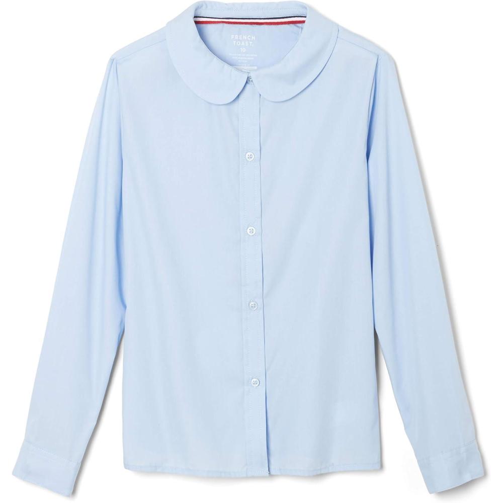 French Toast Girls Long Sleeve Woven Shirt with Peter Pan Collar (Standard & Plus)(Light Blue)