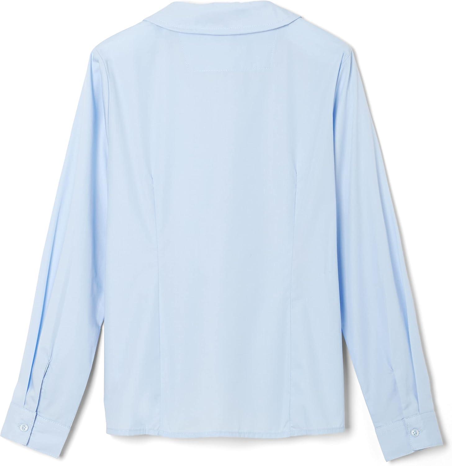 French Toast Girls Long Sleeve Woven Shirt with Peter Pan Collar (Standard & Plus)(Light Blue)