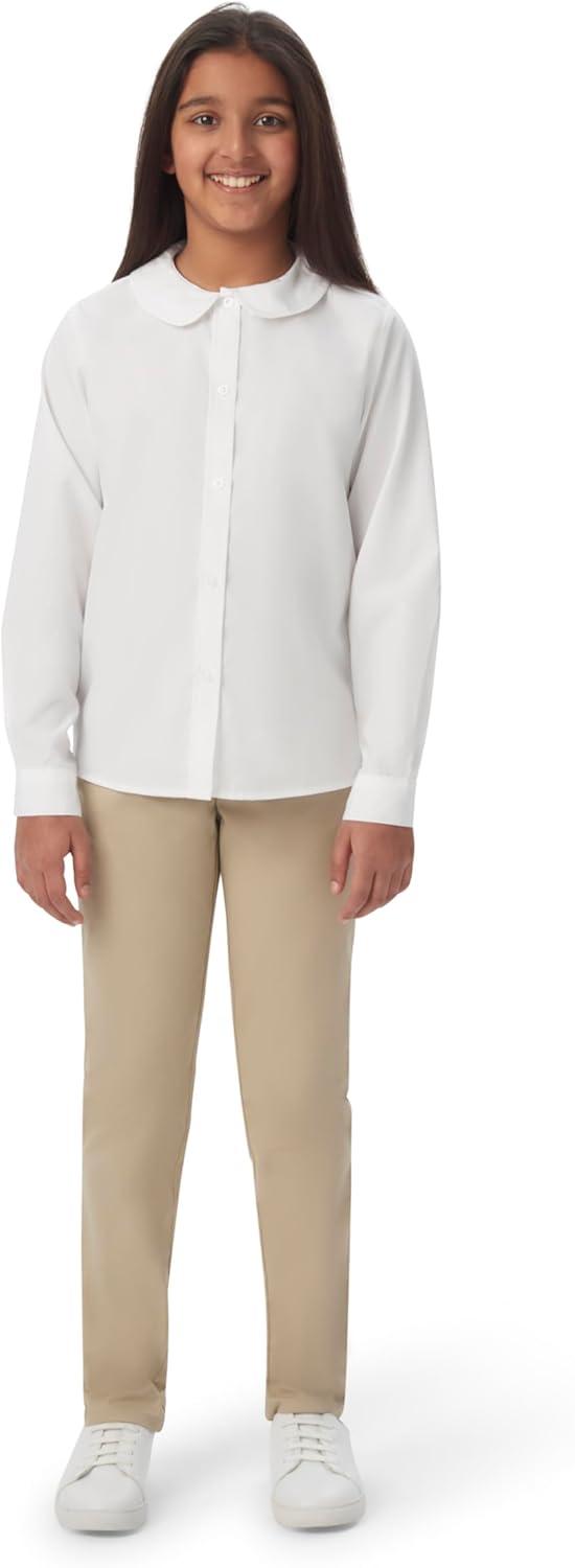 French Toast Girls Long Sleeve Woven Shirt with Peter Pan Collar (Standard & Plus)(Light Blue)