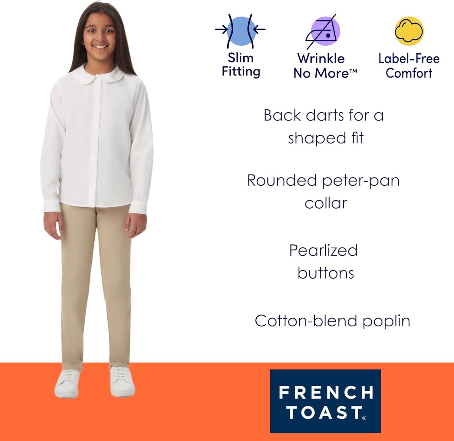 French Toast Girls Long Sleeve Woven Shirt with Peter Pan Collar (Standard & Plus)(Light Blue)