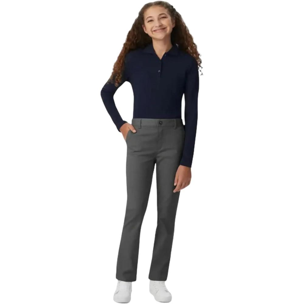 French Toast Girls’ Pull-On Straight Fit Stretch Twill Pant(School Uniform Grey)