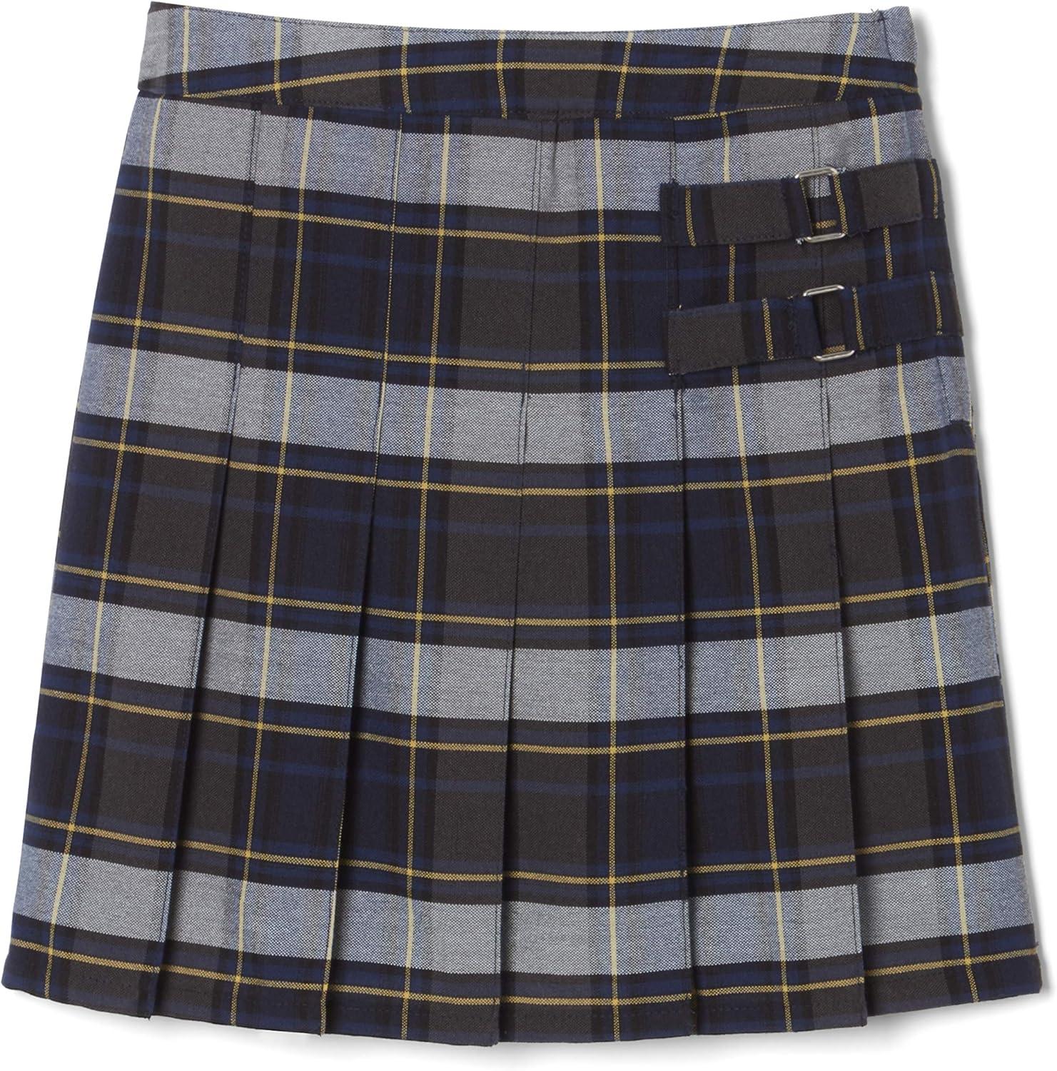 French Toast Girls’ Plaid Adjustable Waist Pleated-Front Two-tab Scooter(Blue & Gold Plaid)