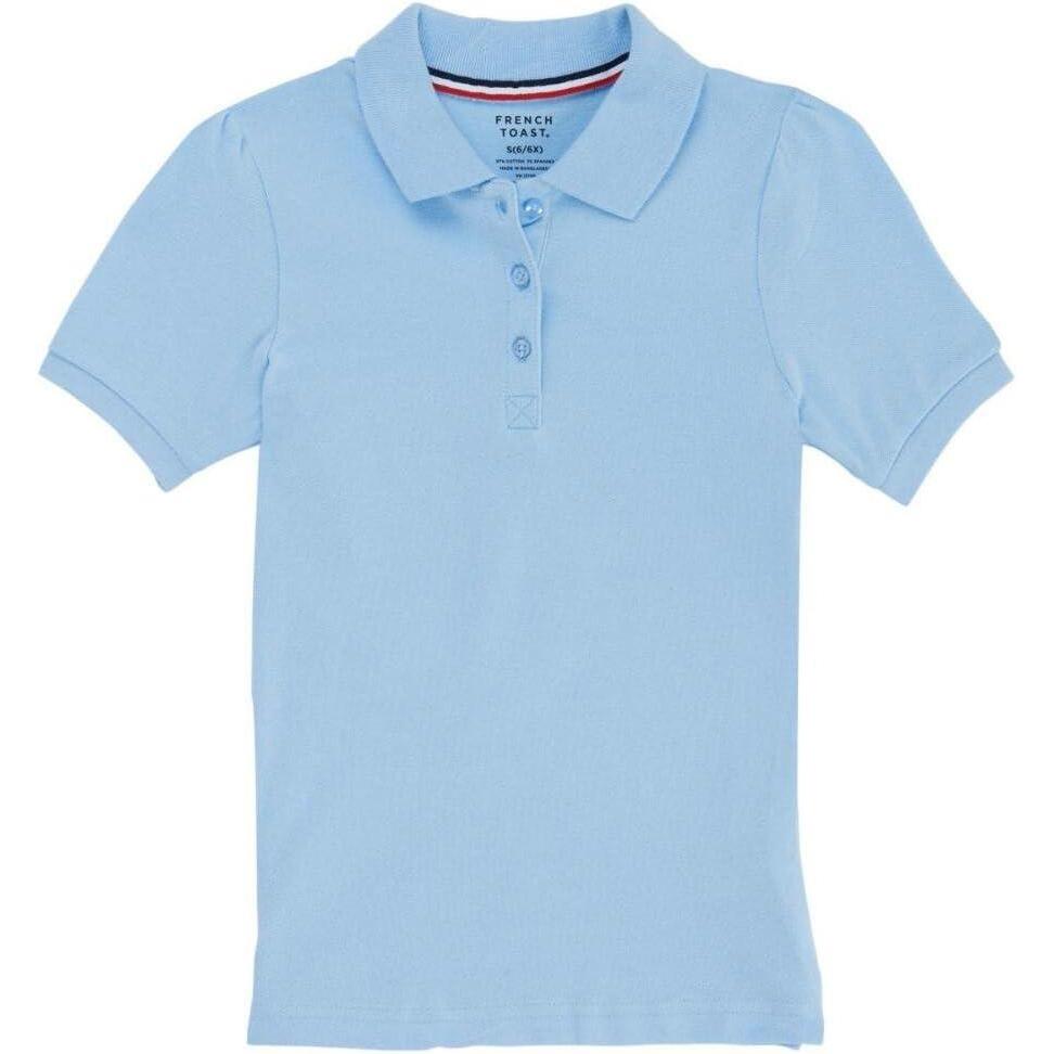 French Toast Girls’ Short Sleeve Stretch Pique Polo Shirt(Light Blue)