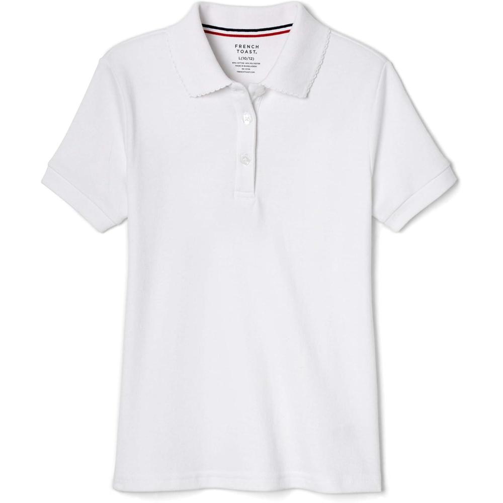 French Toast Girls’ Picot Collar Polo Short Sleeve Shirt (Kids Standard & Plus Size), White, 18-20
