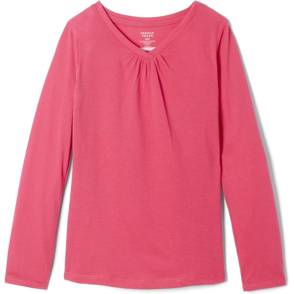 French Toast Girls’ Long Sleeve V-Neck Tee(Fuchsia Burst)