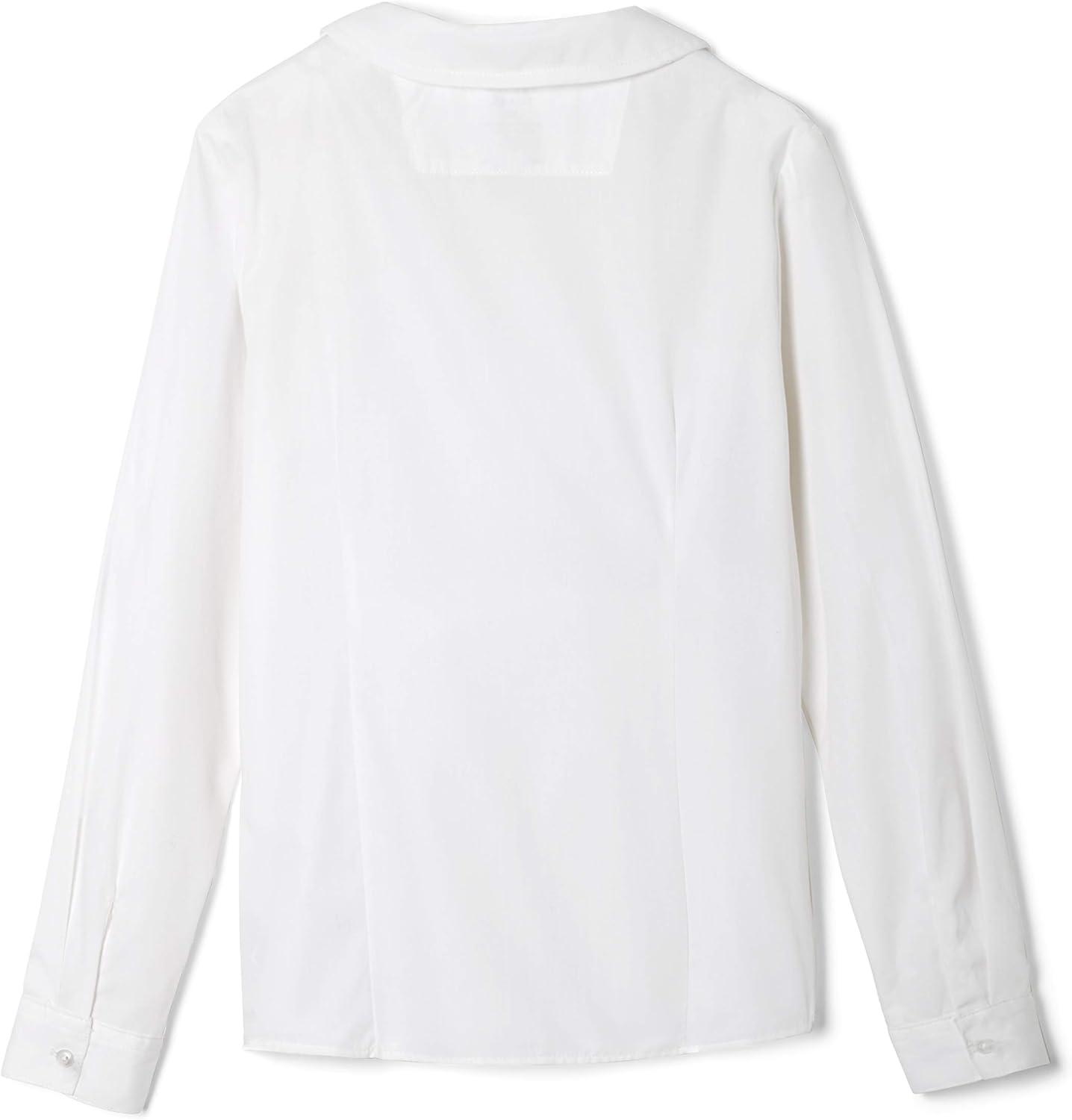 French Toast Girls Long Sleeve Woven Shirt with Peter Pan Collar (Standard & Plus)(White)