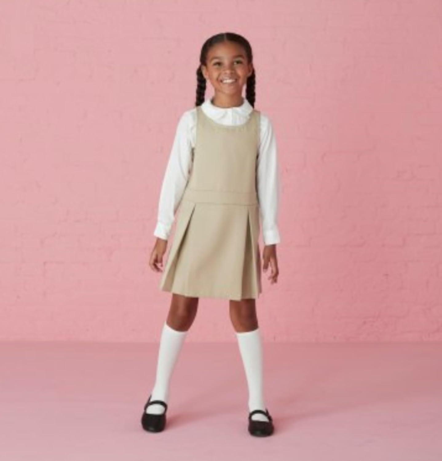 French Toast Girls Long Sleeve Woven Shirt with Peter Pan Collar (Standard & Plus)(White)