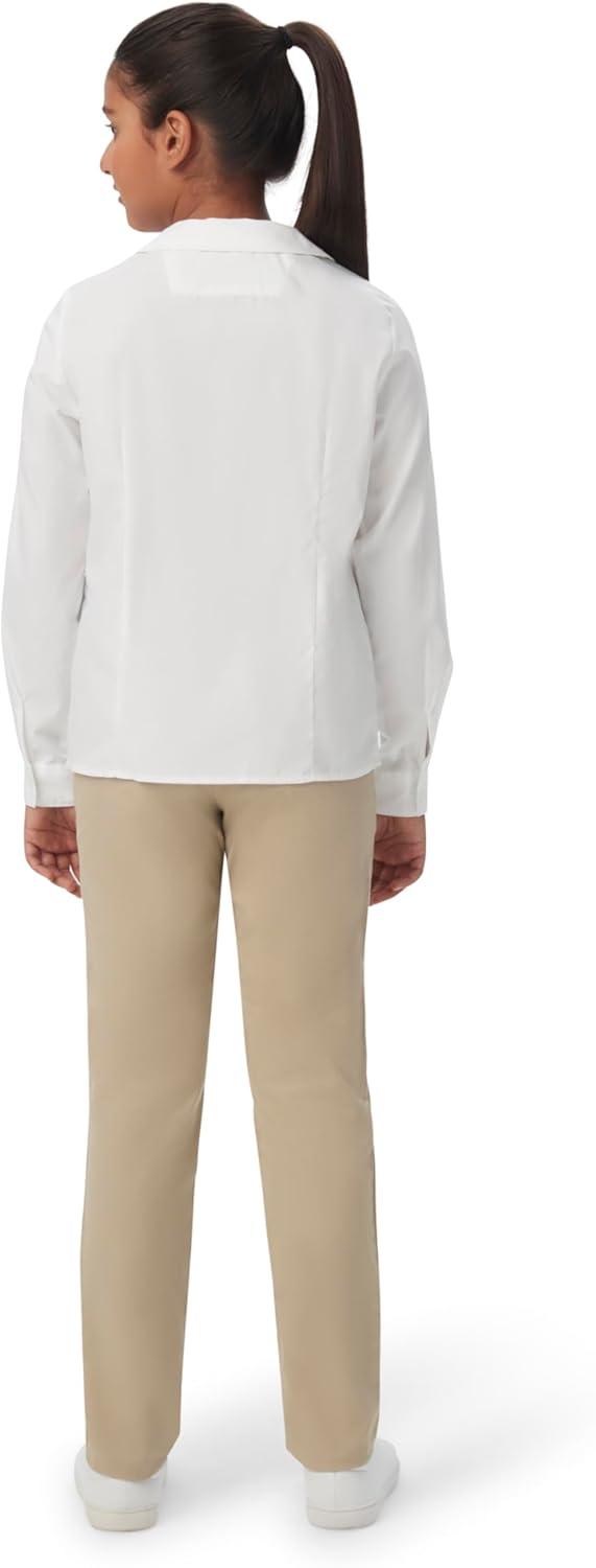 French Toast Girls Long Sleeve Woven Shirt with Peter Pan Collar (Standard & Plus)(White)
