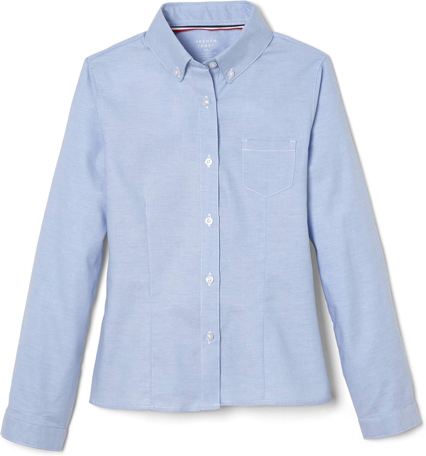 French Toast Girls’ Fitted Wrinkle-Resistant Long Sleeve Oxford Shirt(Light Blue)