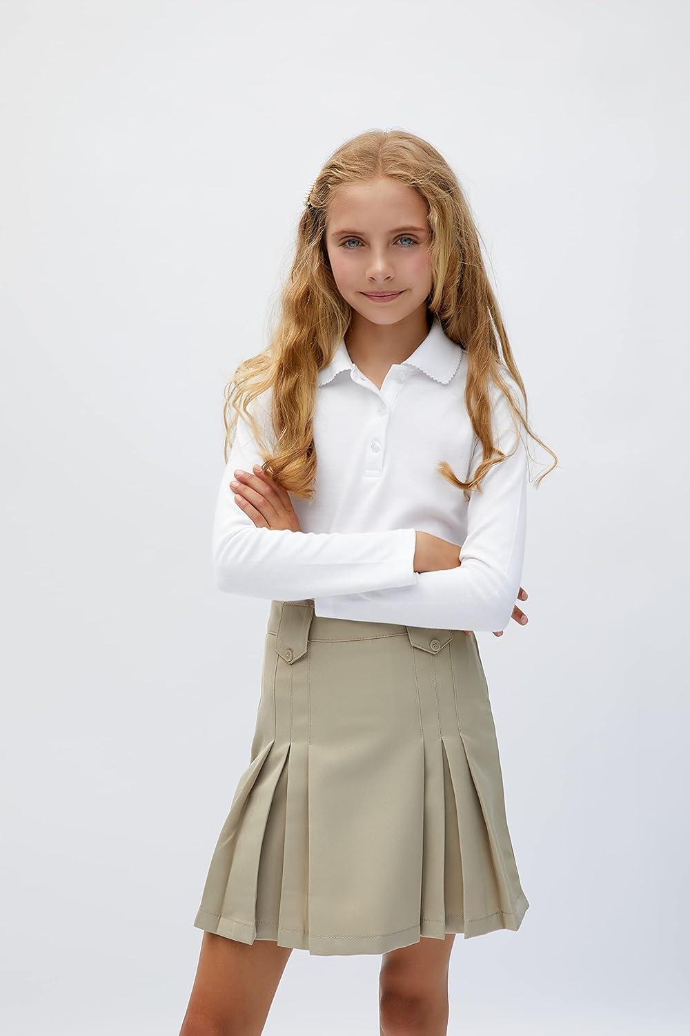 French Toast Big Girls’ Front Pleated Skirt with Tabs(Khaki)