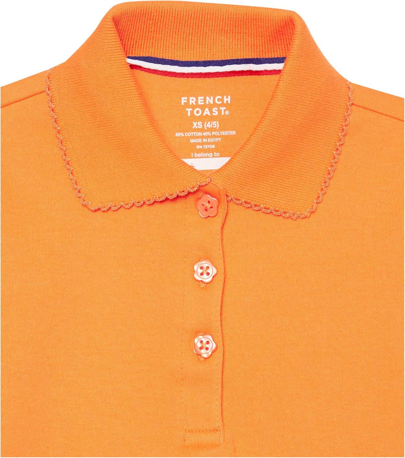 French Toast Girls’ Short Sleeve Picot Collar Polo School Uniform Shirt (Standard and Plus)(Sun Orange)