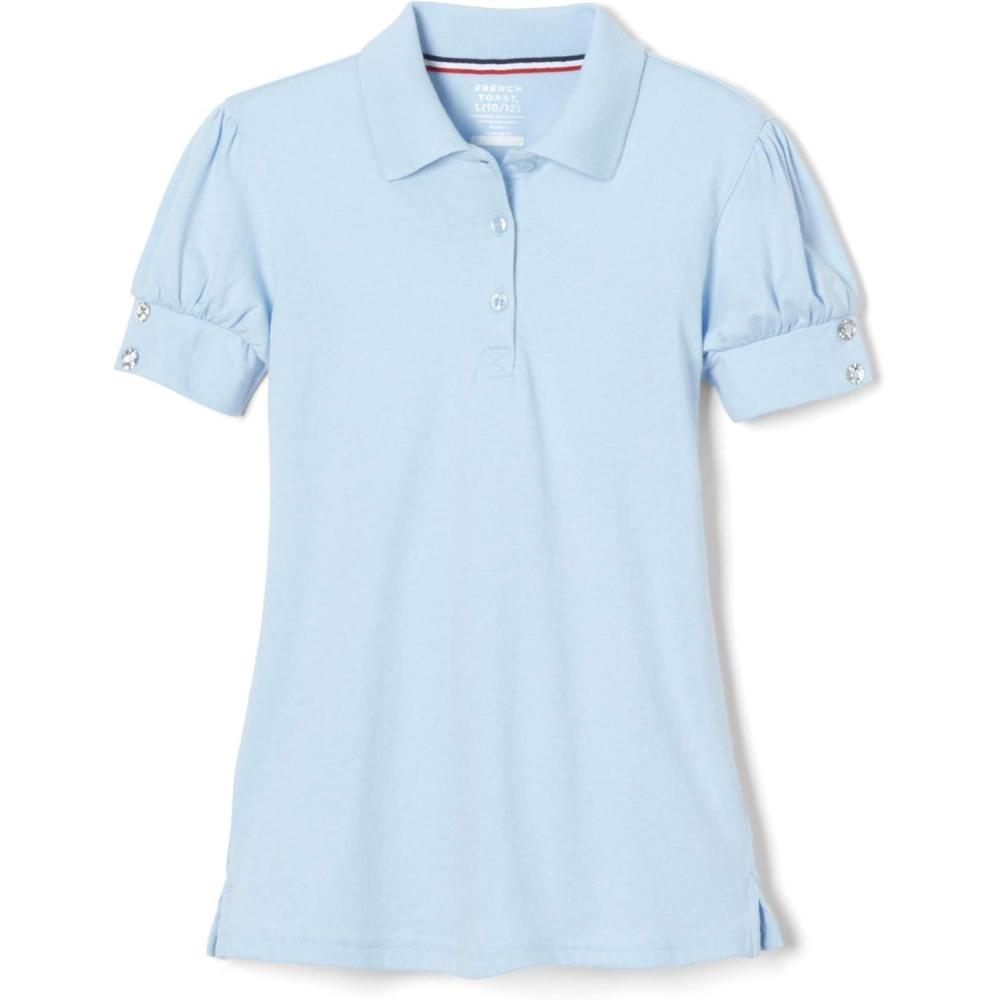 French Toast Girls Puff Sleeve Double Button Polo(Light Blue)