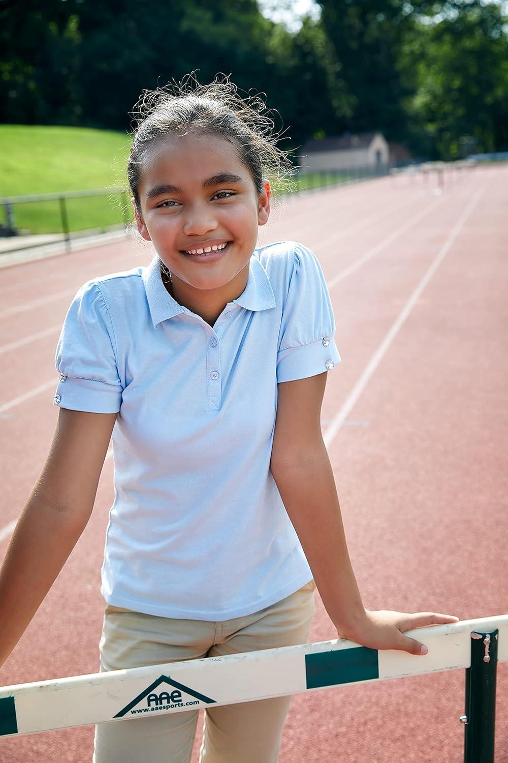 French Toast Girls Puff Sleeve Double Button Polo(Light Blue)