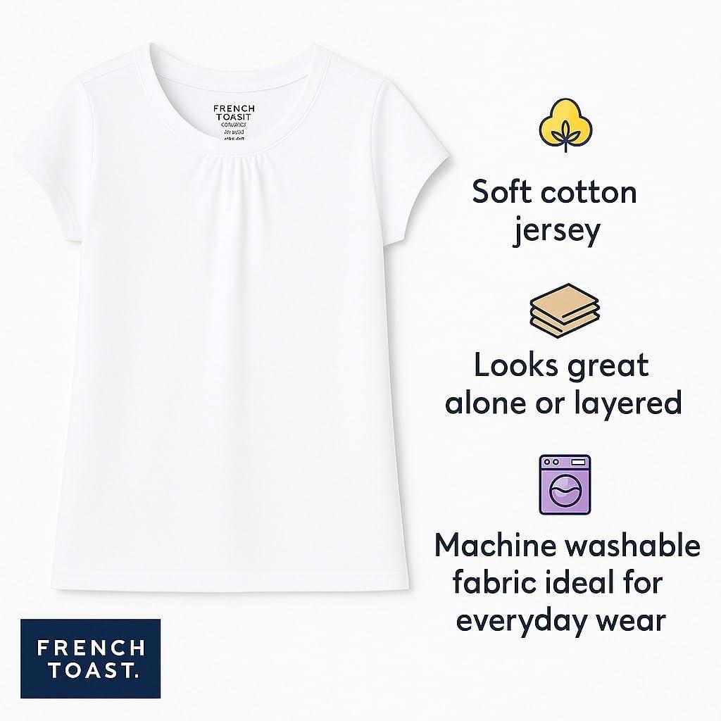 French Toast Girls’ Toddler Short Sleeve Crewneck Tee T-Shirt(White)
