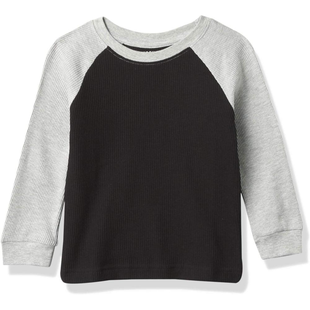 French Toast Boys Long Sleeve Thermal Waffle Tee T-Shirt White(Black Raglan)