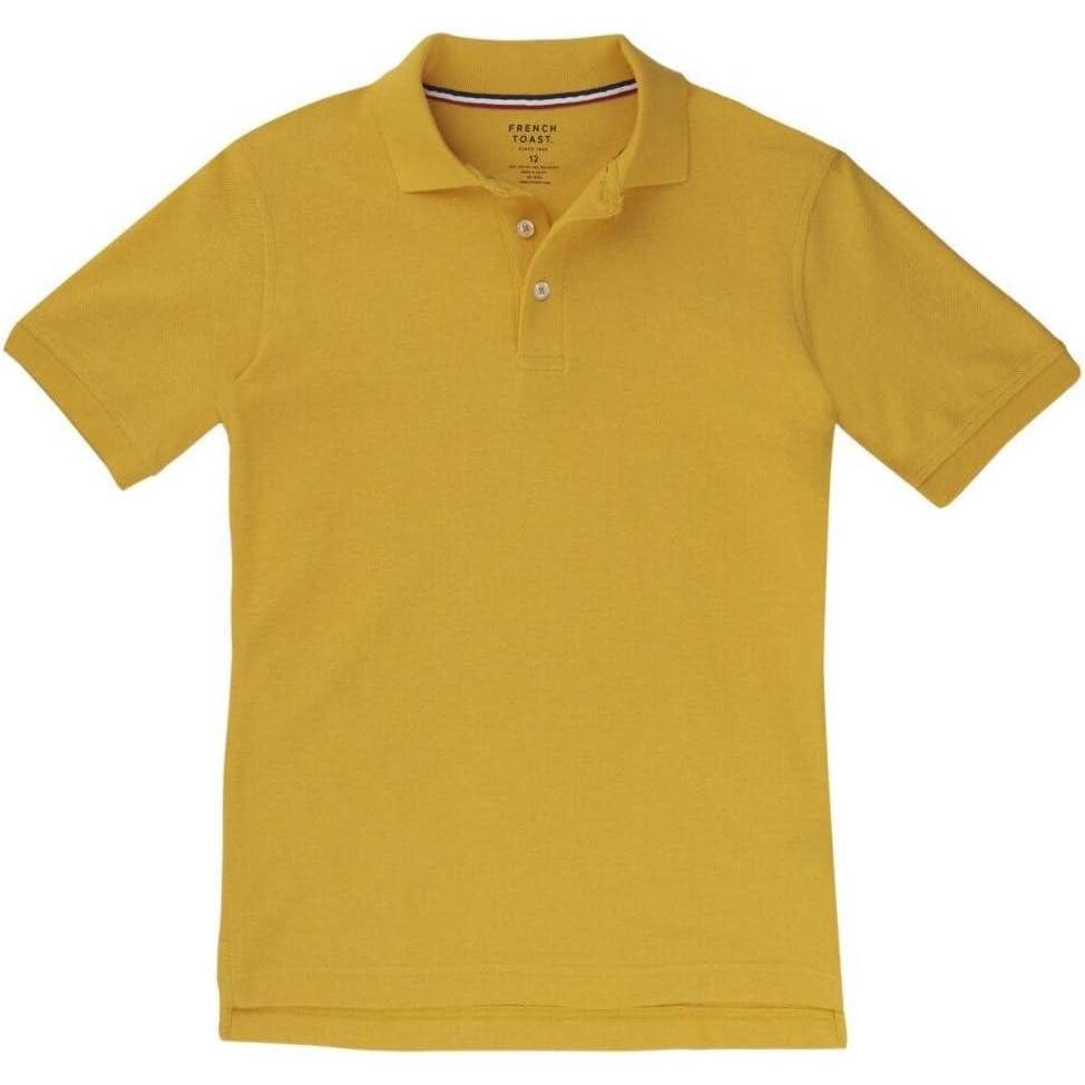 French Toast Boys Short Sleeve Pique Polo Shirt (Standard & Husky), Black, 10(Gold)