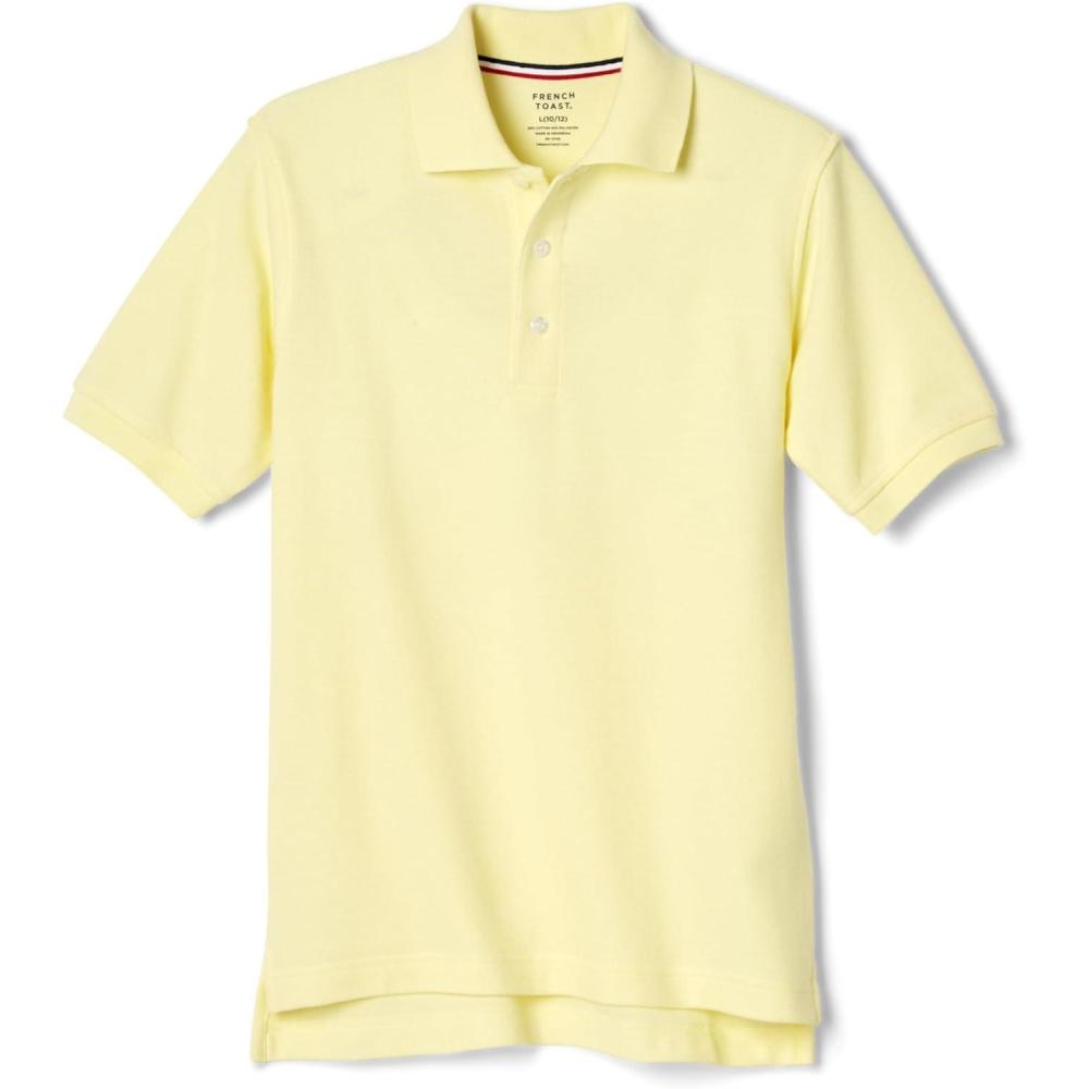 French Toast Boys Short Sleeve Pique Polo Shirt (Standard & Husky), Black, 10(Yellow)