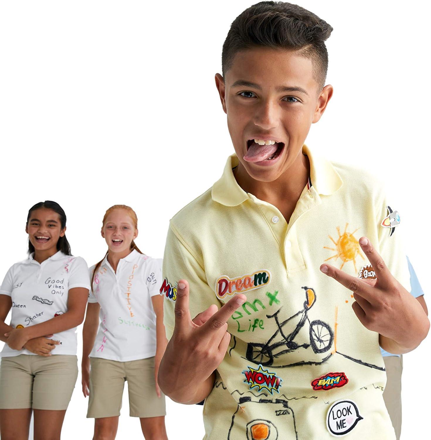 French Toast Boys Short Sleeve Pique Polo Shirt (Standard & Husky), Black, 10(Yellow)