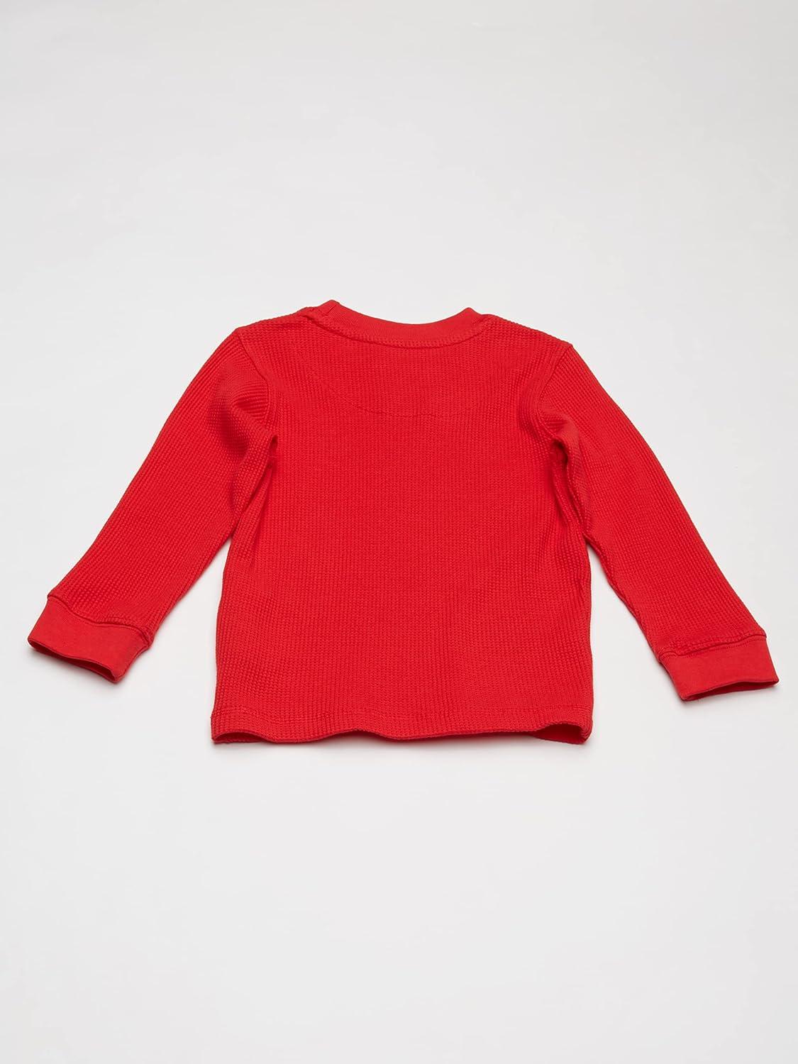 French Toast Boys Long Sleeve Thermal Waffle Tee T-Shirt White(Red Red)