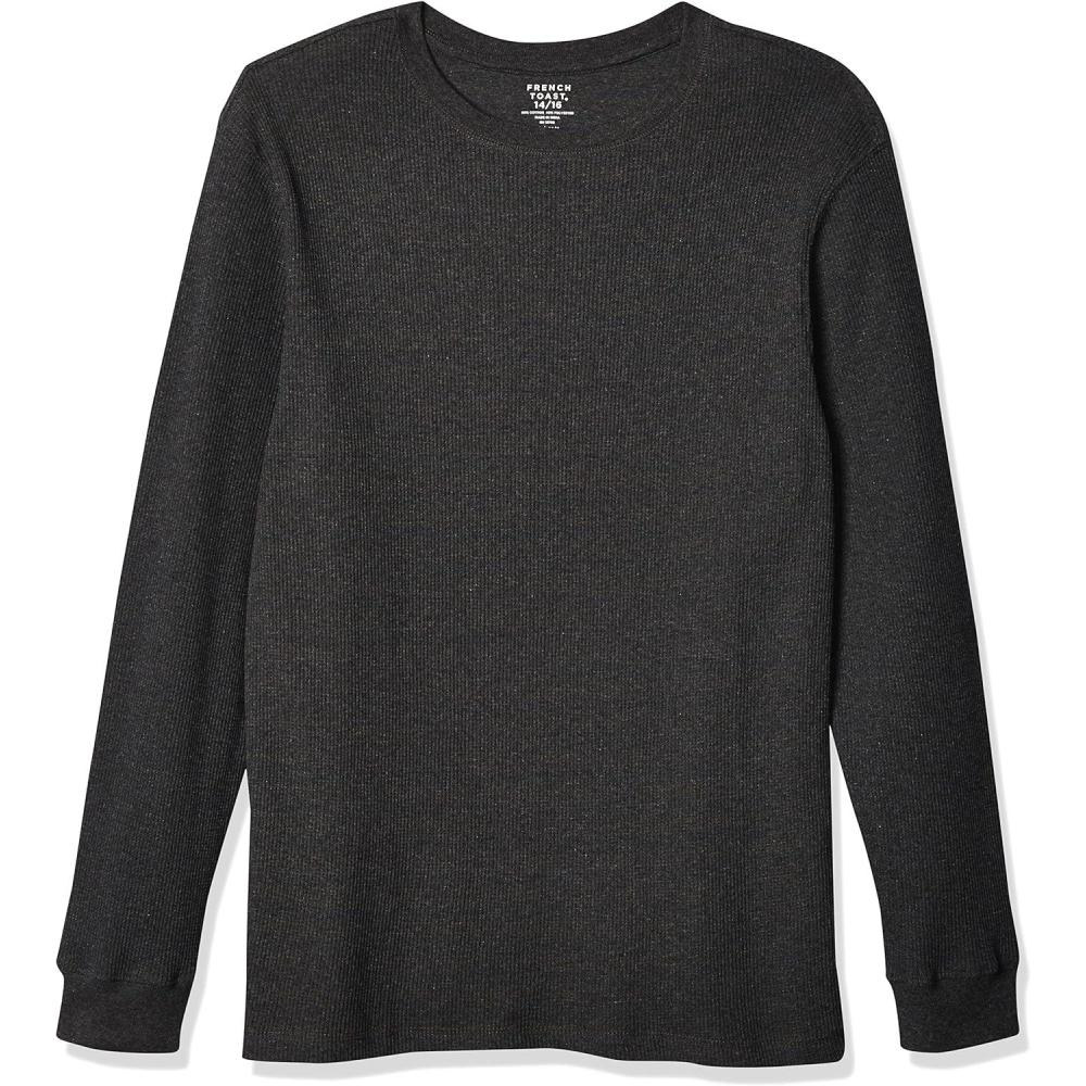 French Toast Boys Long Sleeve Thermal Waffle Tee T-Shirt White(Charcoal Heather (F17))