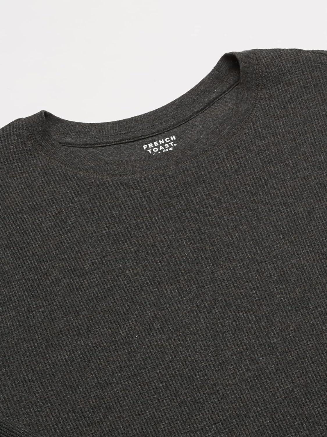 French Toast Boys Long Sleeve Thermal Waffle Tee T-Shirt White(Charcoal Heather (F17))