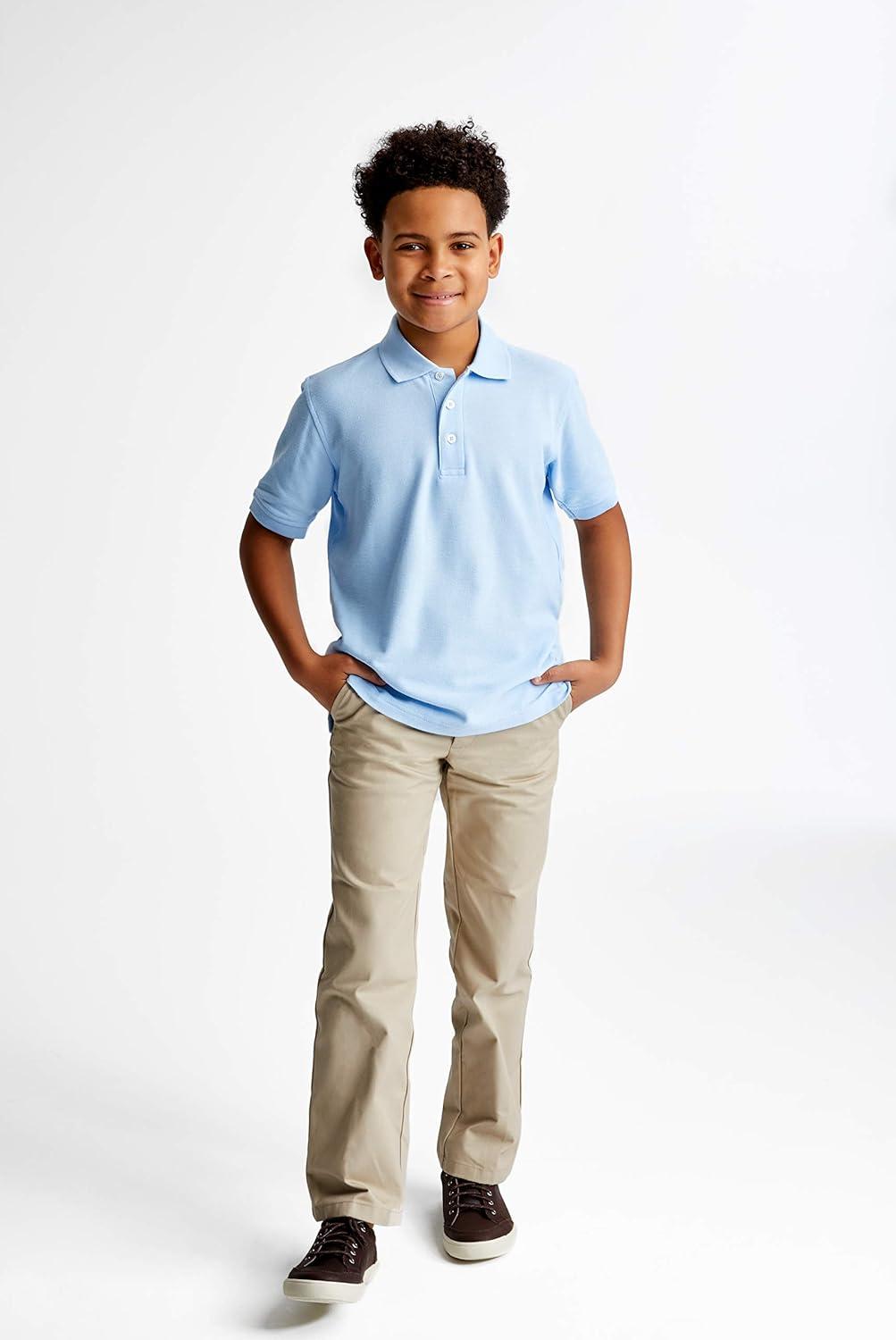 French Toast Boys Short Sleeve Pique Polo Shirt (Standard & Husky), Black, 10(Light Blue)