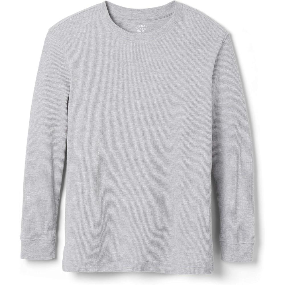 French Toast Boys Long Sleeve Thermal Waffle Tee T-Shirt White(Heather Gray)