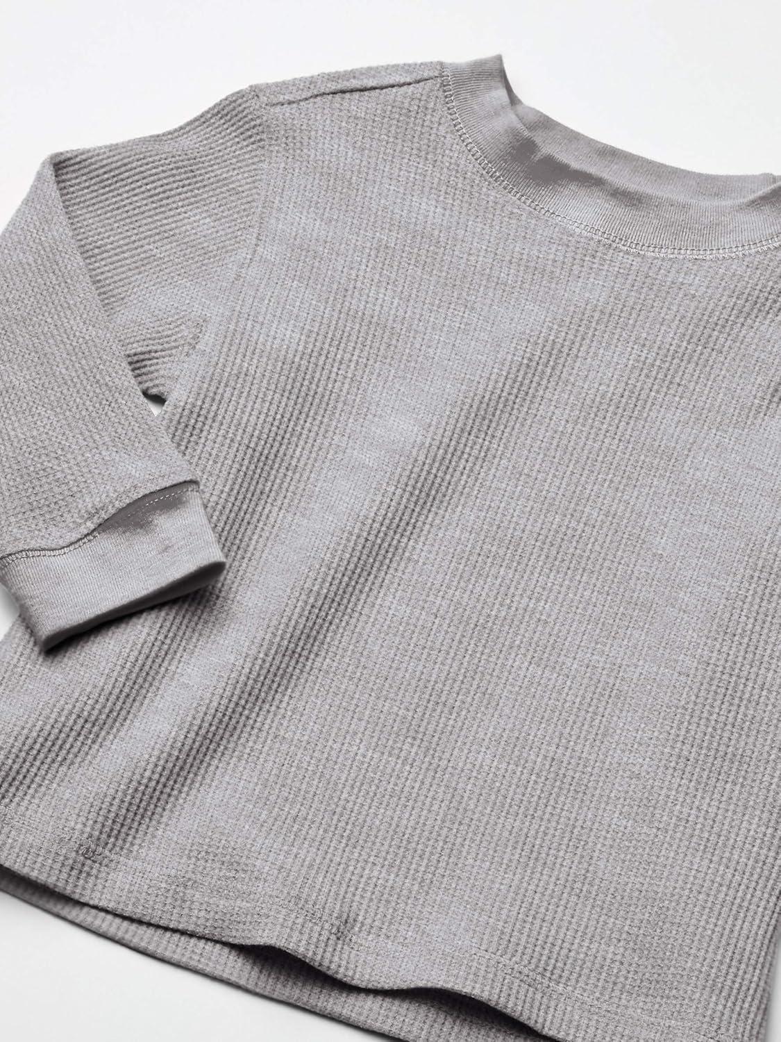 French Toast Boys Long Sleeve Thermal Waffle Tee T-Shirt White(Heather Gray)