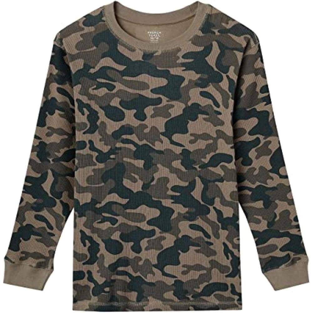 French Toast Boys Long Sleeve Thermal Waffle Tee T-Shirt White(Green Camo)