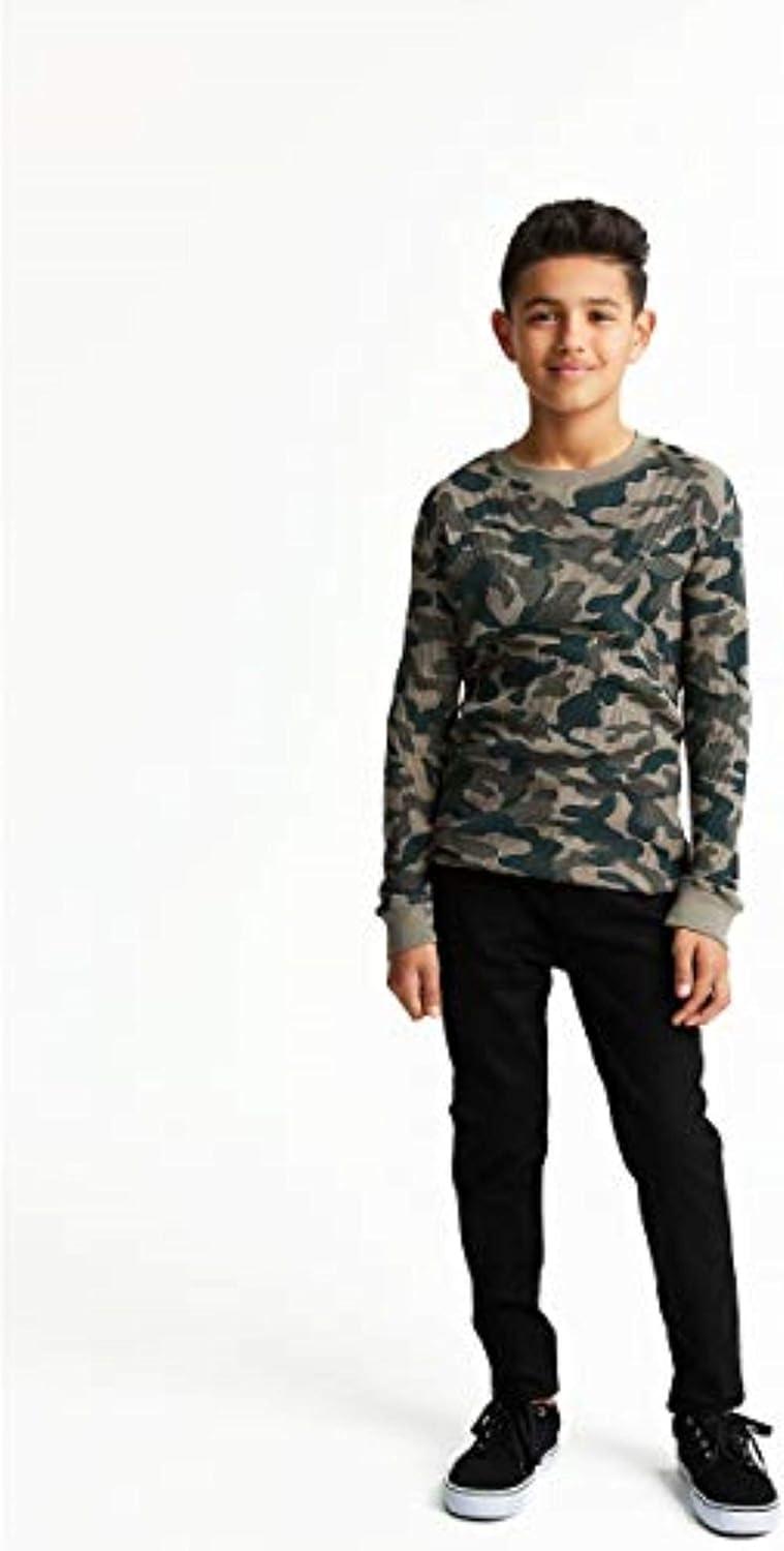 French Toast Boys Long Sleeve Thermal Waffle Tee T-Shirt White(Green Camo)