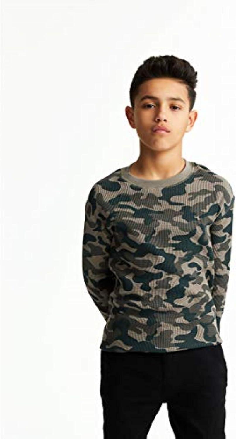 French Toast Boys Long Sleeve Thermal Waffle Tee T-Shirt White(Green Camo)
