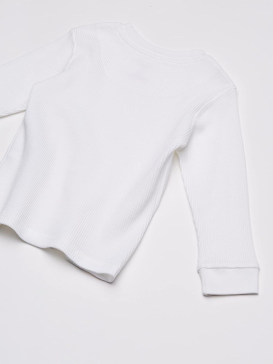French Toast Boys Long Sleeve Thermal Waffle Tee T-Shirt White(White)