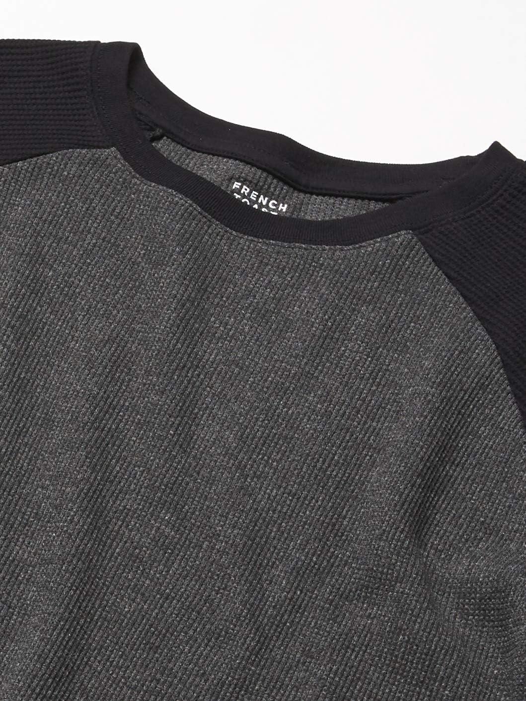 French Toast Boys Long Sleeve Thermal Waffle Tee T-Shirt White(Charcoal Raglan)