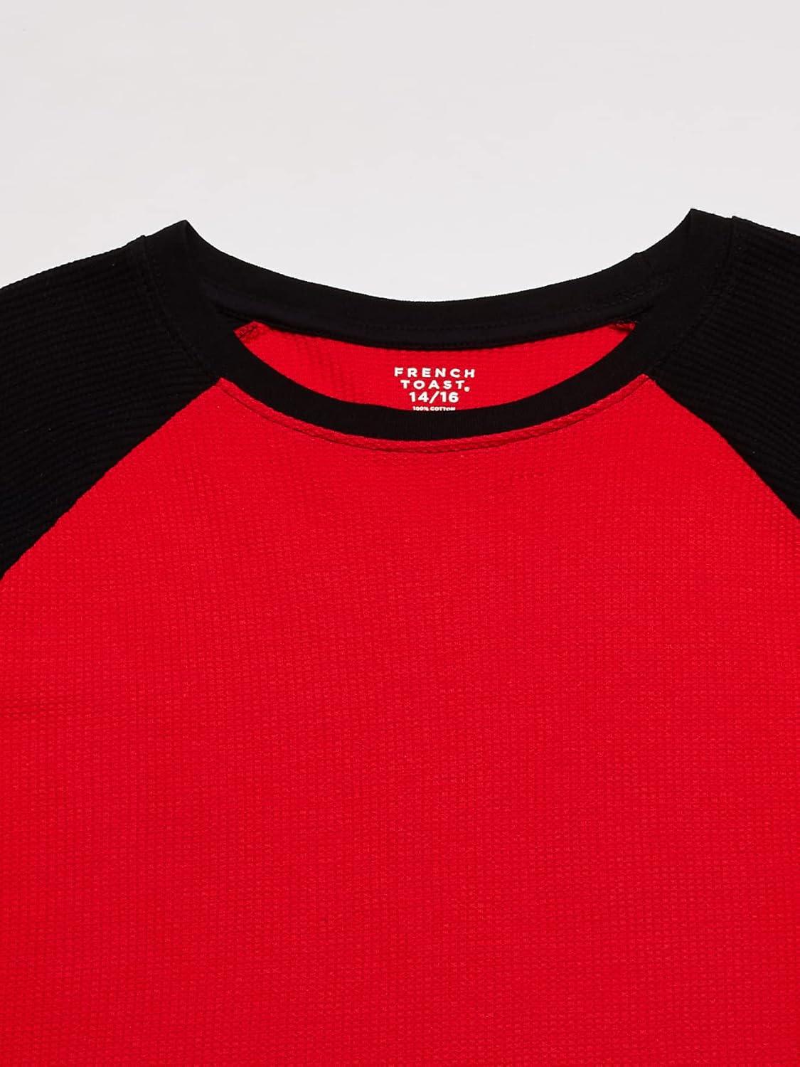 French Toast Boys Long Sleeve Thermal Waffle Tee T-Shirt White(Red Raglan)