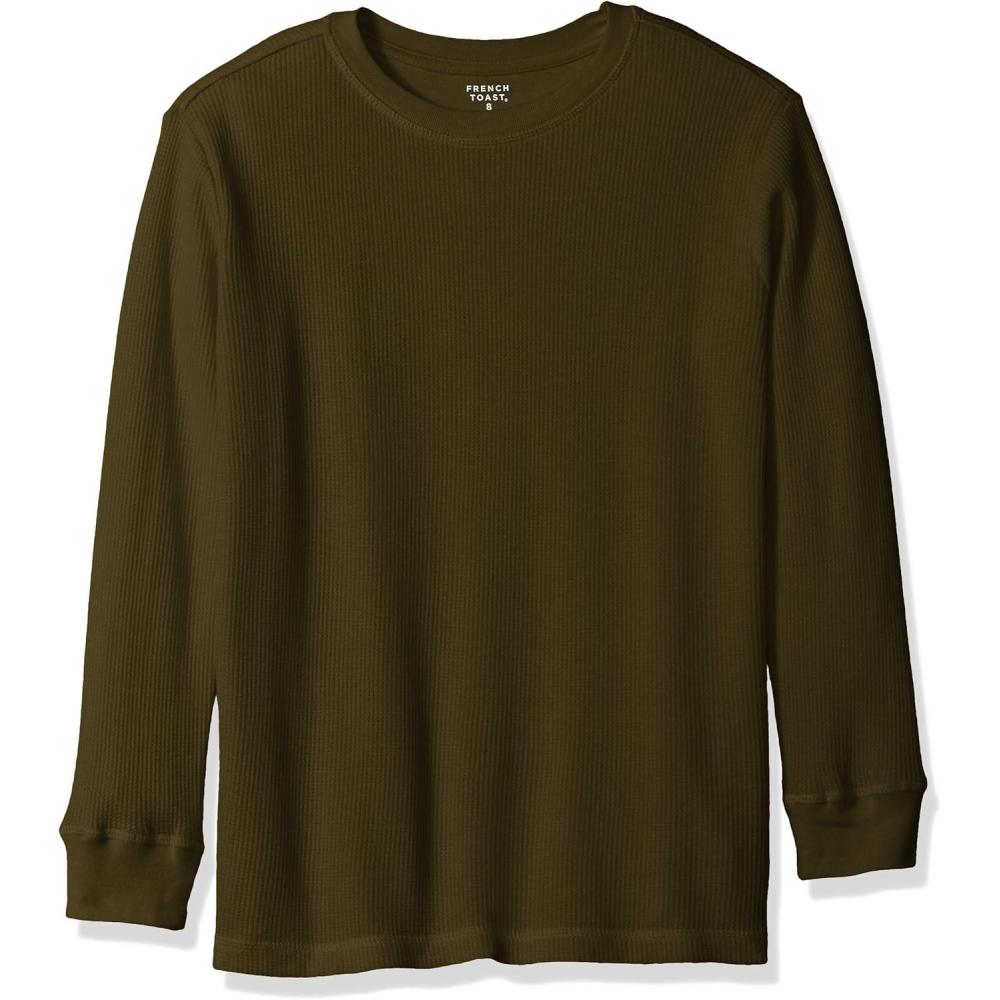 French Toast Boys Long Sleeve Thermal Waffle Tee T-Shirt White(Ivy Green (F17))