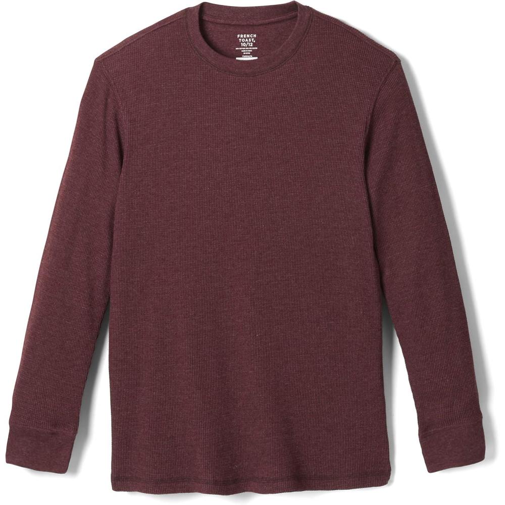 French Toast Boys Long Sleeve Thermal Waffle Tee T-Shirt White(Chocolate Burgundy (F19))
