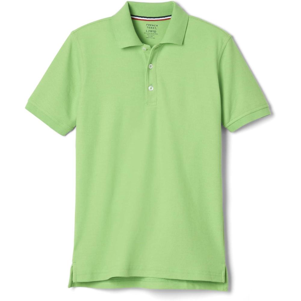 French Toast Boys Short Sleeve Pique Polo Shirt (Standard & Husky), Black, 10(Lime Green)