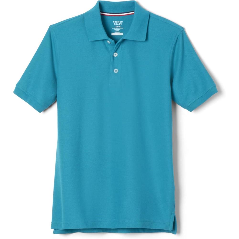 French Toast Boys Short Sleeve Pique Polo Shirt (Standard & Husky), Black, 10(Teal)