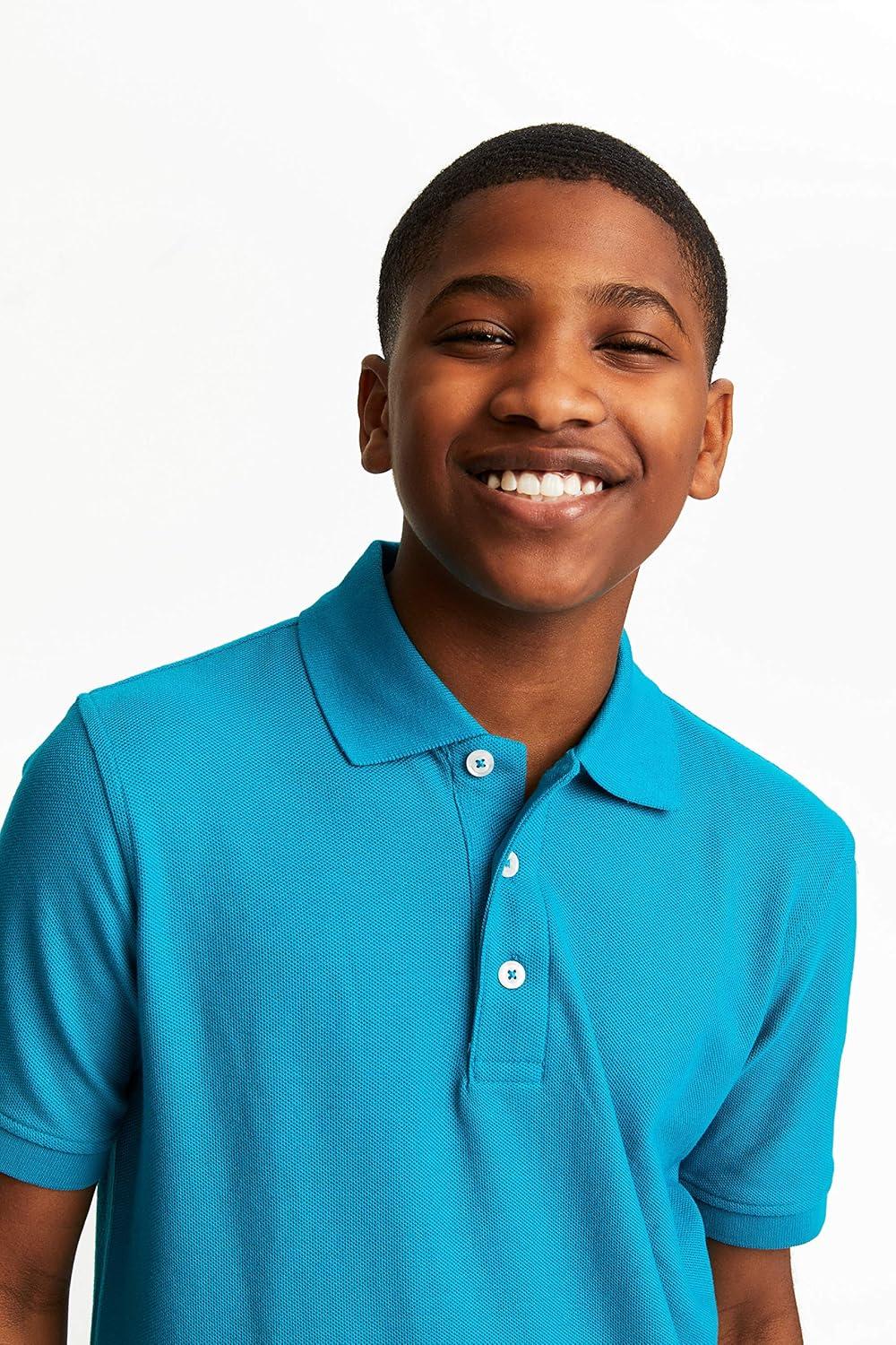 French Toast Boys Short Sleeve Pique Polo Shirt (Standard & Husky), Black, 10(Teal)