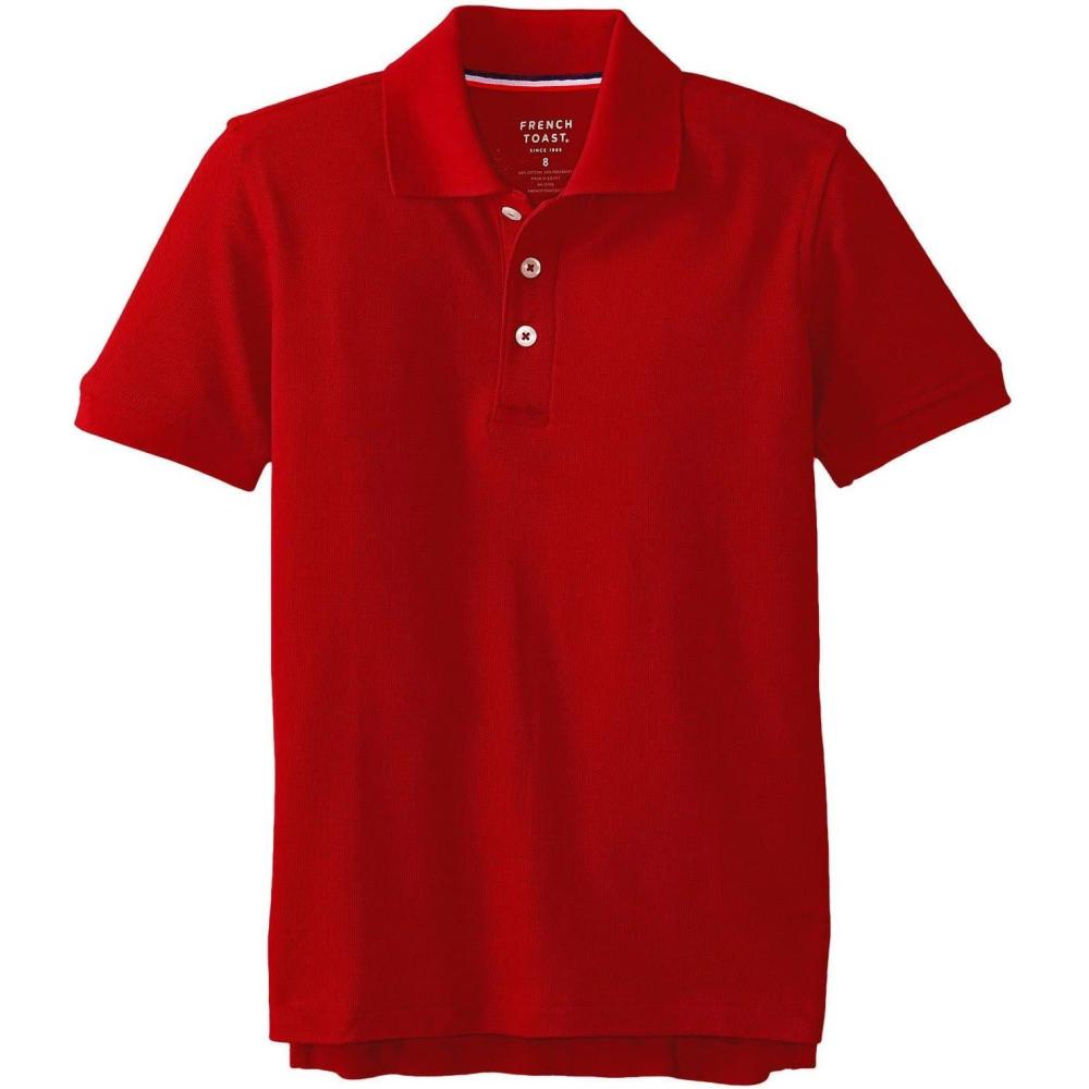 French Toast Boys Short Sleeve Pique Polo Shirt (Standard & Husky), Black, 10(Red)