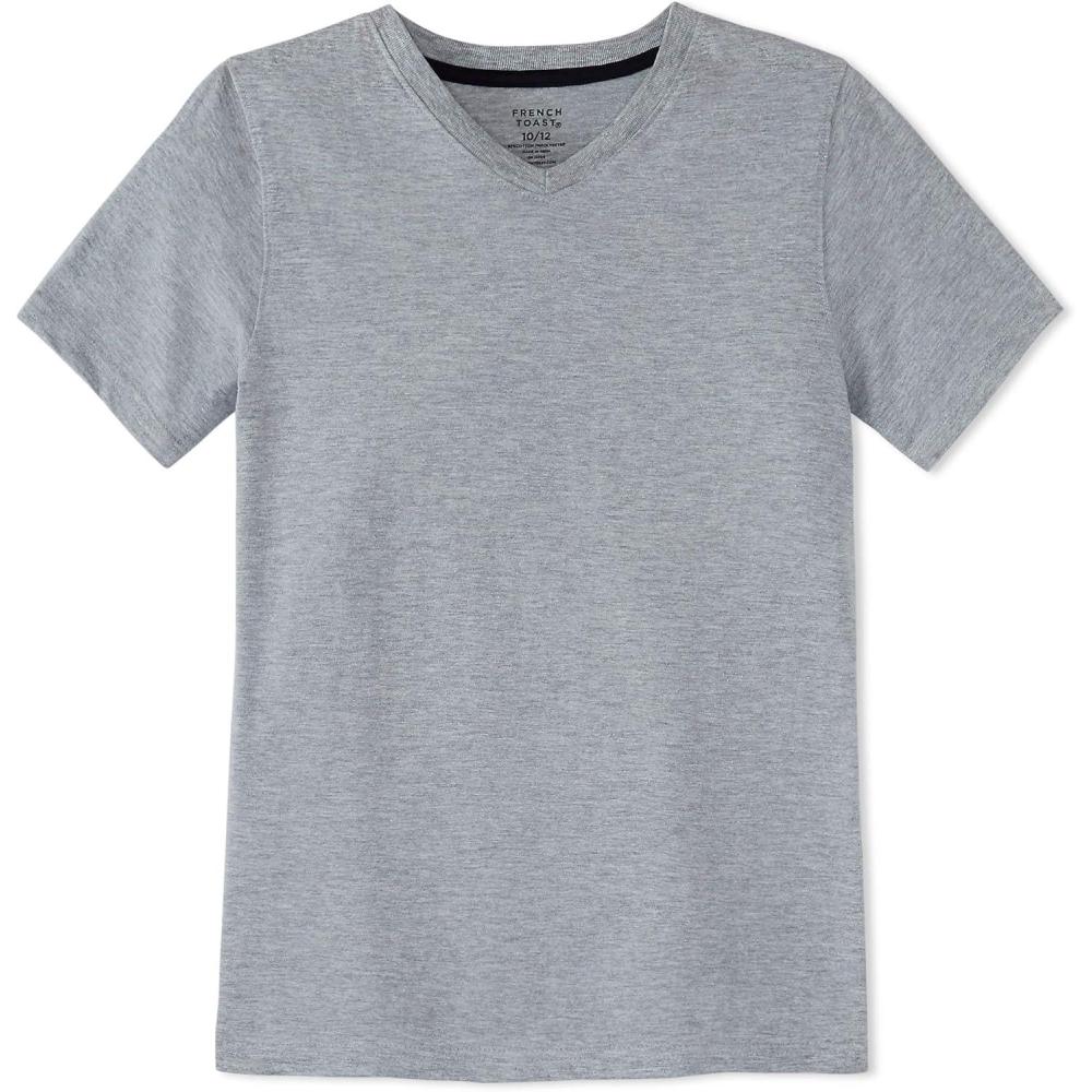 French Toast Men’s Short Sleeve V-Neck Tee(Heather Grey)