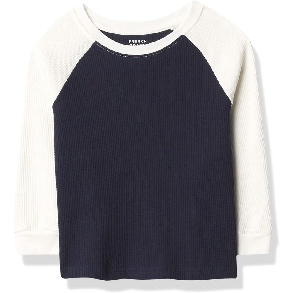 French Toast Boys Long Sleeve Thermal Waffle Tee T-Shirt White(Navy Raglan)